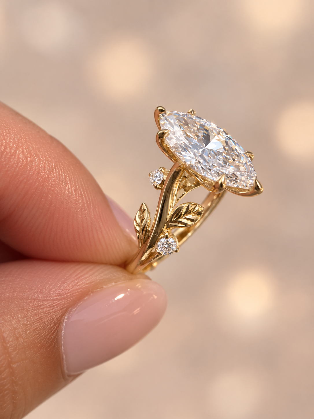 2.21 Carat Marquise Nature Inspired Engagement Ring